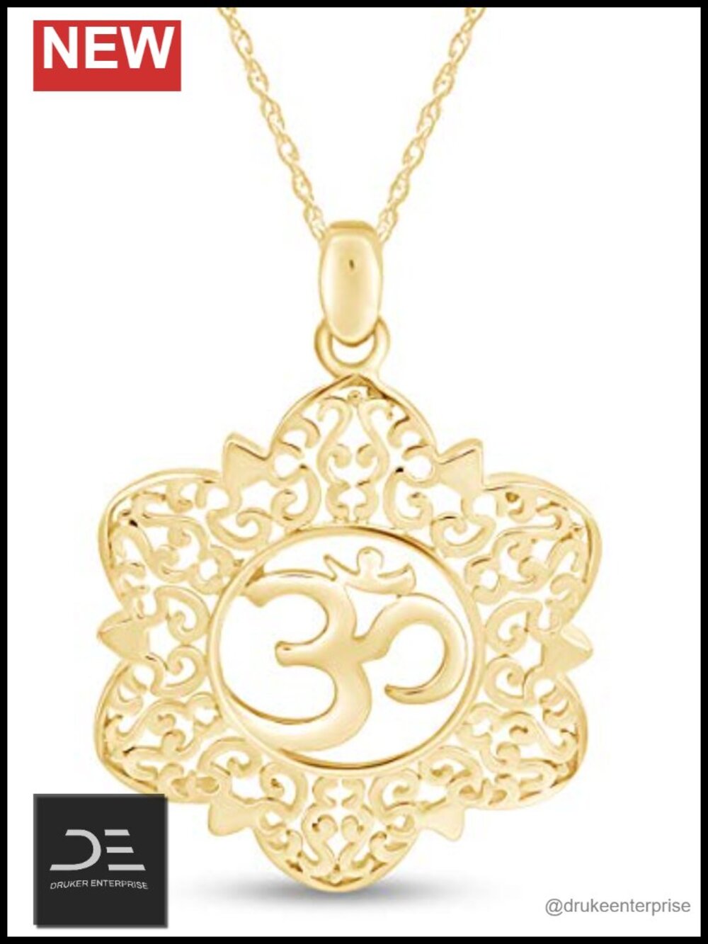 Sterling Silver Flower Om Pendant Necklace 18" Chain Fashion Jewelry